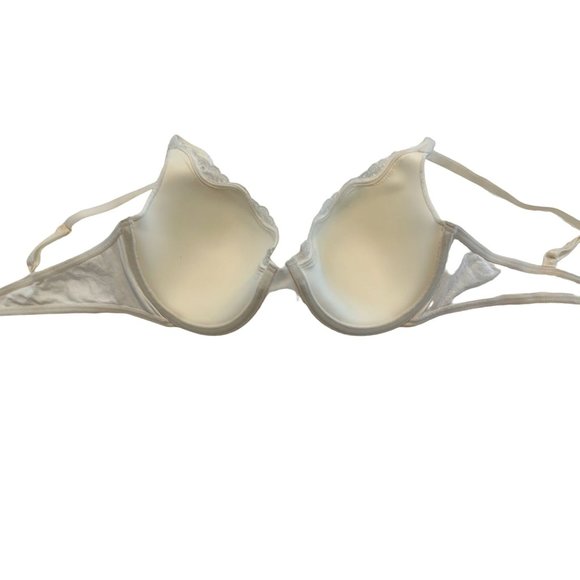 Maidenform Padded T-Shirt Bra Size 38D Cream White Floral Underwire Lace VGUC - Picture 3 of 11